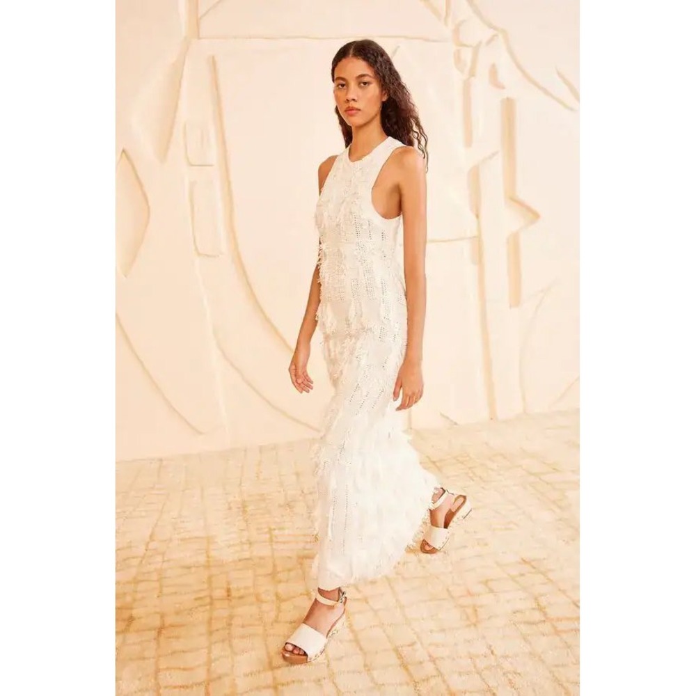 Ulla Johnson Daria Midi Dress White Fringe Knit Pointelle Sleeveless Small NWT
